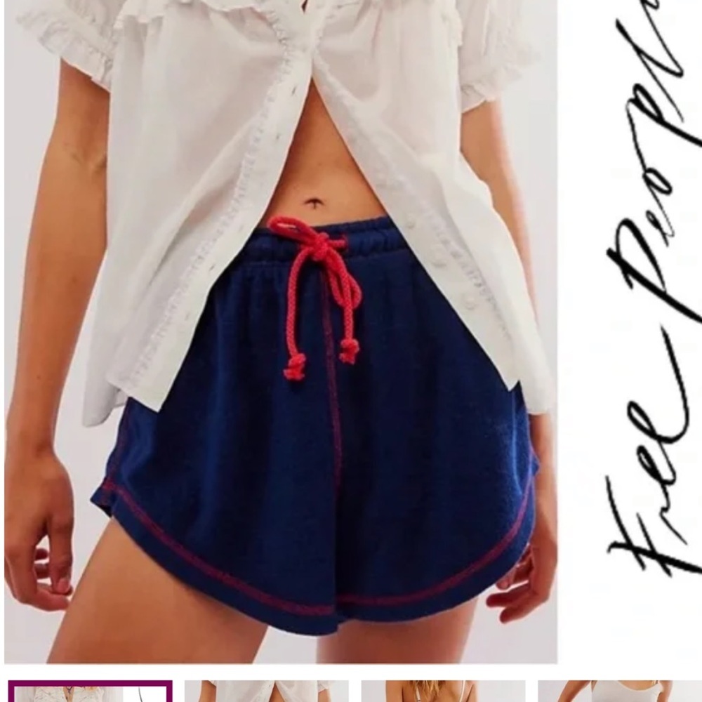 Free People Athletic Shorts Blue and Red with Elastic Waistband